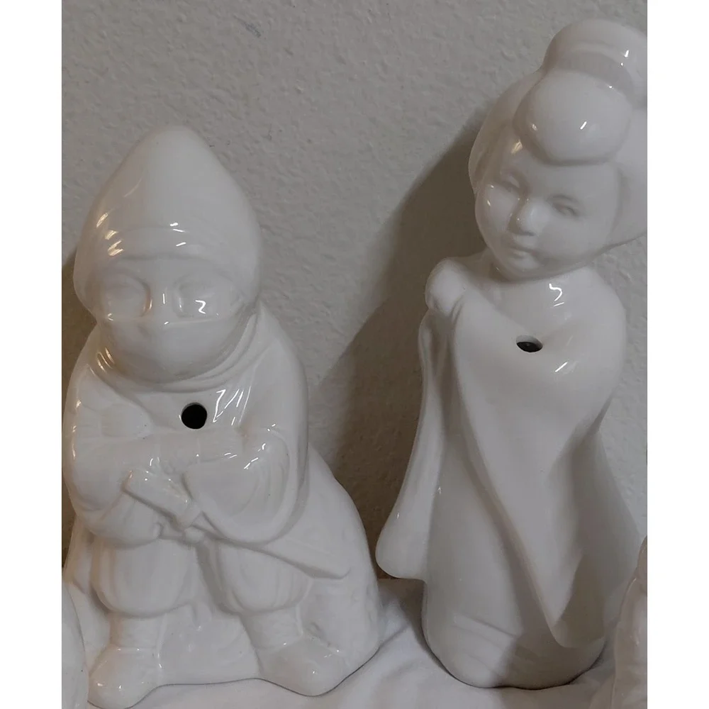 Vintage White Ceramic Tiki Mug Lot of 4 - Benihana Style Japanese Figurines